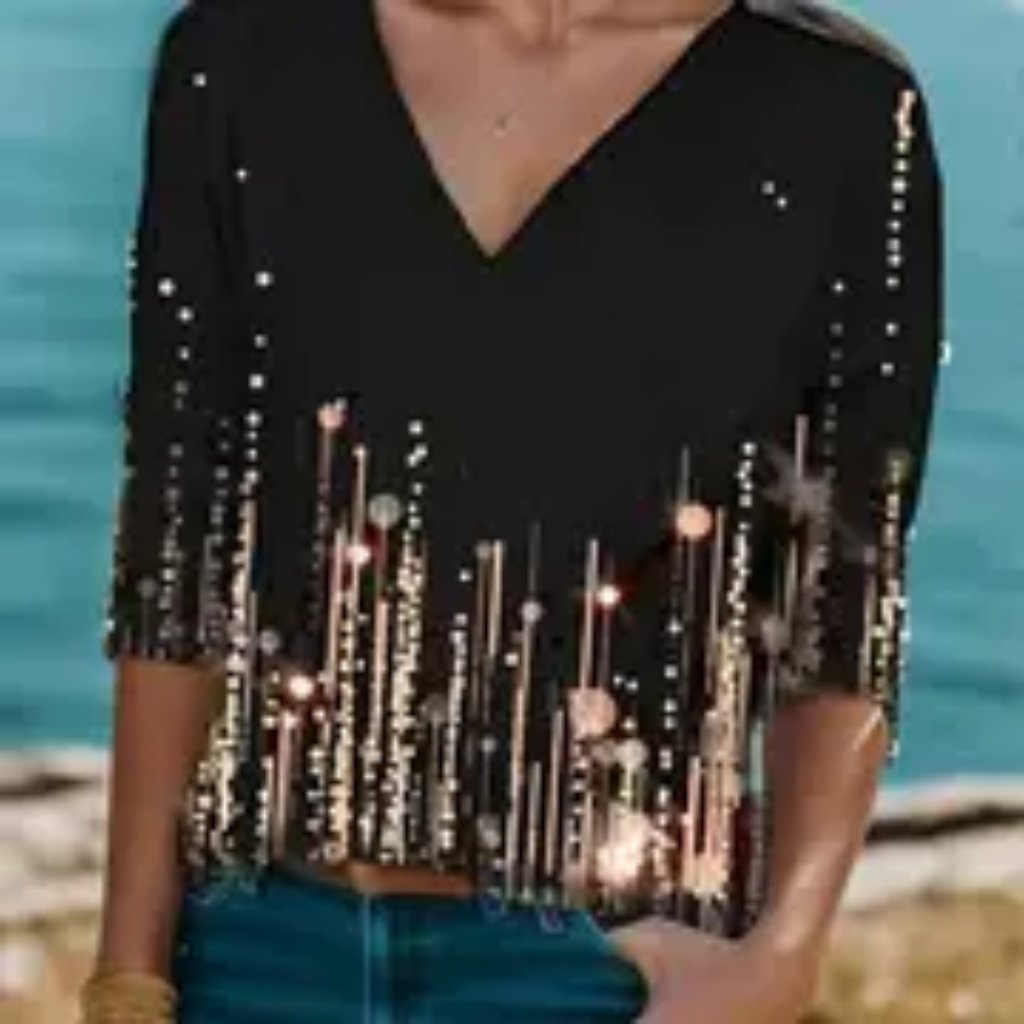 Long Sleeve Black Top With Gold/Bronze Dots-New